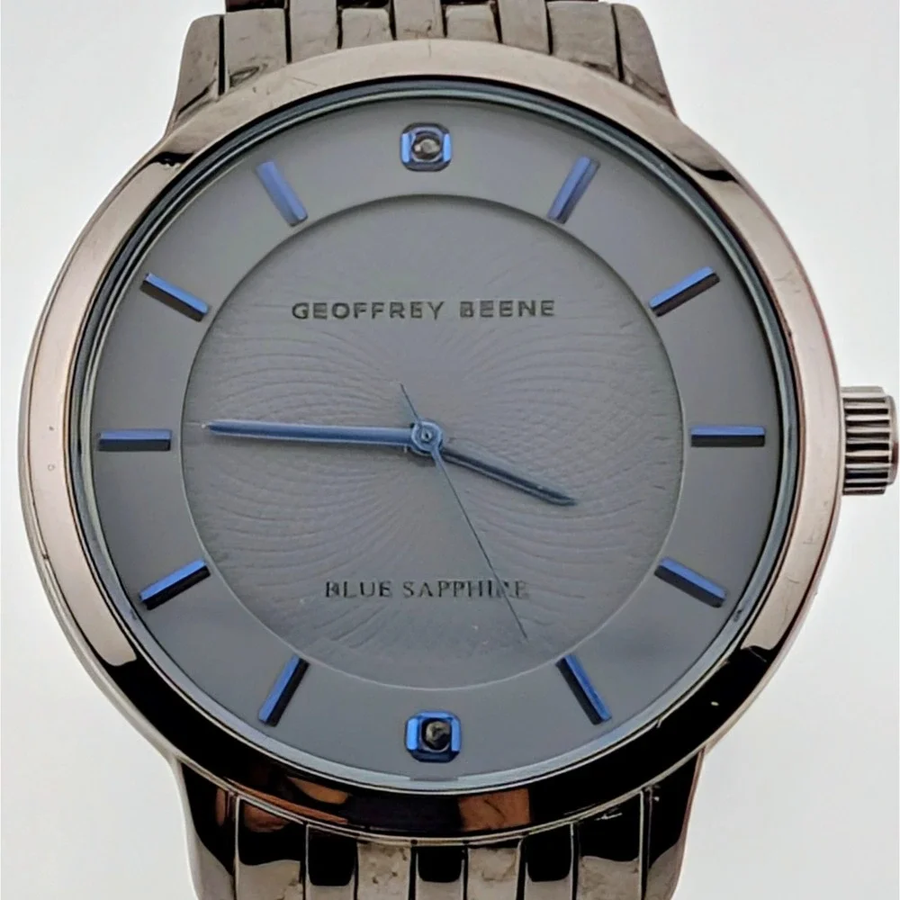 Geoffrey Beene Blue Sapphire Gray Dial Blue Hands Gunmetal Men's Watch 40mm